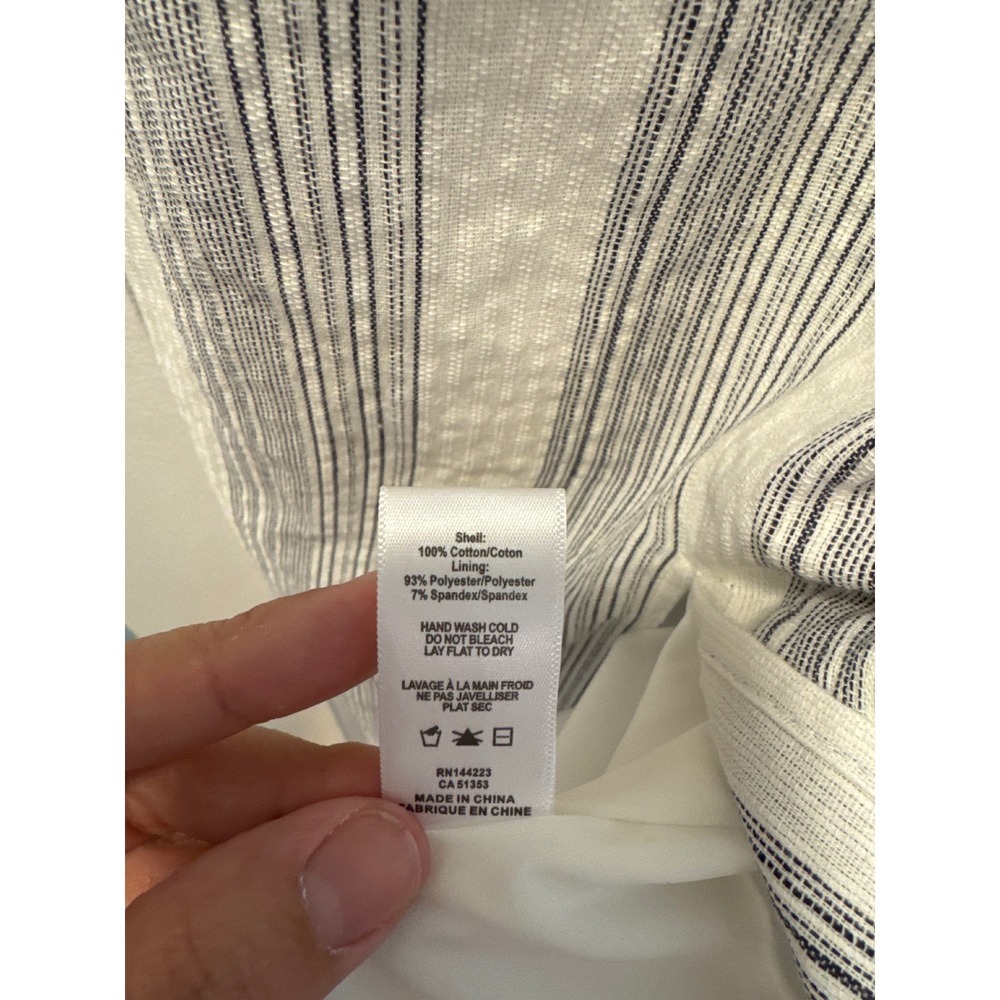 Bishop + Young Blue White Striped Tie Front Midi Dress Women Small Cotton V-Neck - Picture 3 of 4